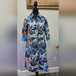 Perlavera Clara Flora Dress — Knee-L, Midi, Blue, Cotton, A Line, Size S (NWOT)